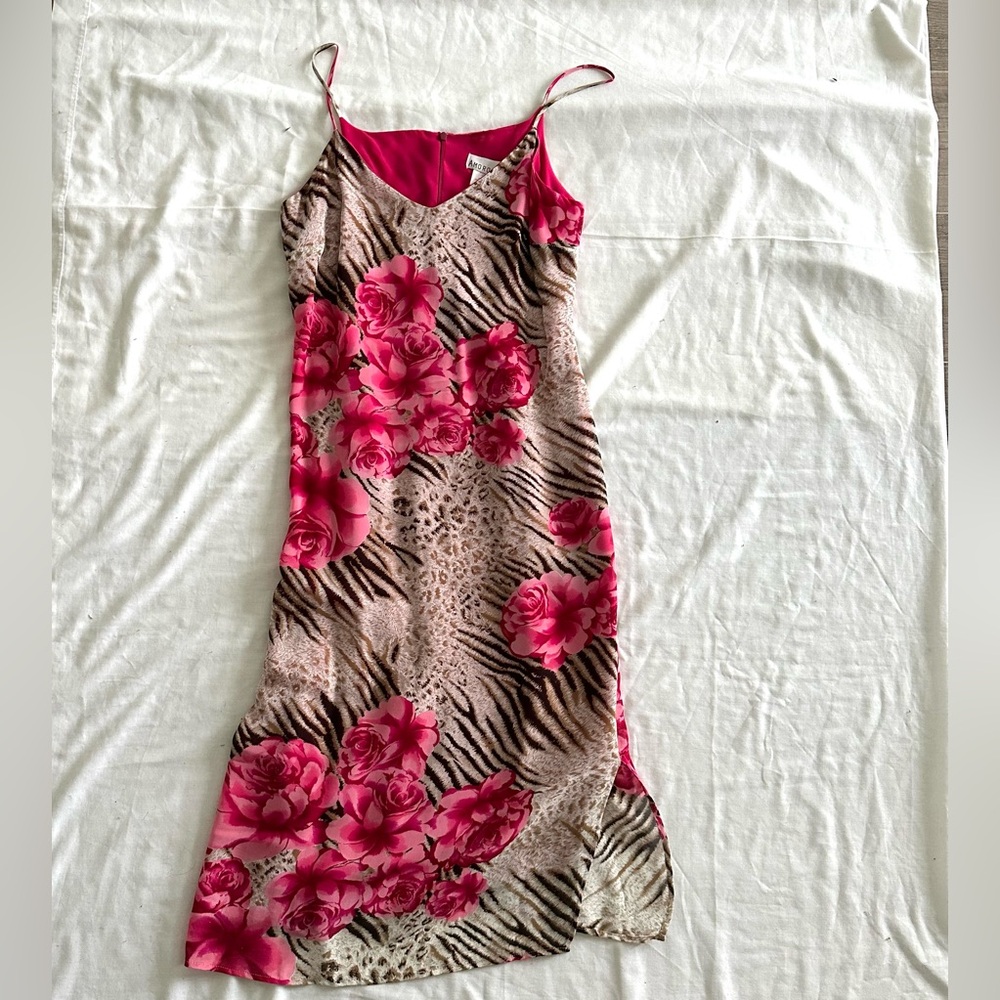 Pink Floral and Animal Print Slip Dress